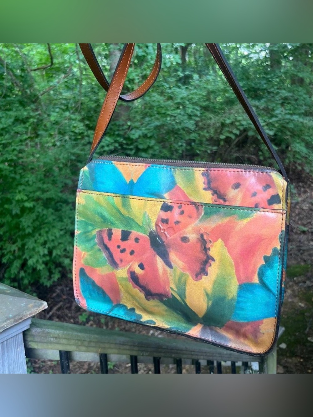 Patricia Nash Watercolor Butterfly Crossbody Bag leather 🦋🦋EUC